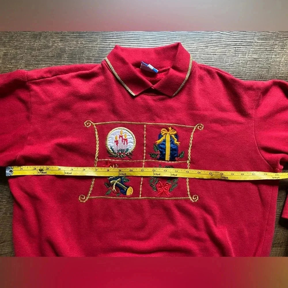 Ugly Christmas sweatshirt 80s Granny-core polo collar size M red sweater - Picture 7 of 8